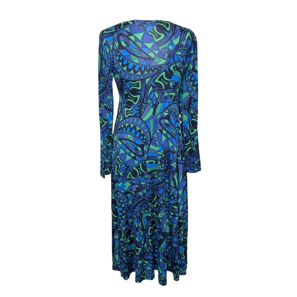 Boden Nancy Ponte Midi Dress Size 4P Blue Green Long Sleeve Bright Twist - Picture 5 of 10